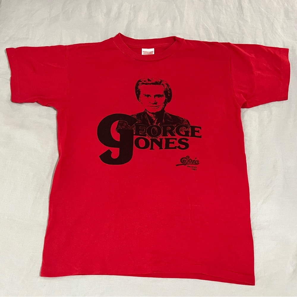 George Jones 70s 80s Vintage Red T-Shirt “I Saw No Show Jones”